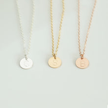 Load image into Gallery viewer, Tiny Personalized Gold Disc Necklace for Women Dainty Silver Initial Necklace Monogram Engraved Necklace Rose Gold Disc Necklace Moms Gift