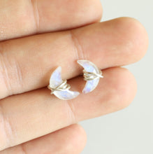 Load image into Gallery viewer, Rainbow Moonstone Crescent Studs
