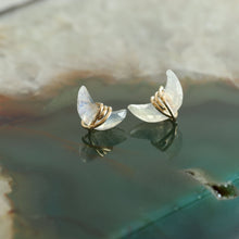 Load image into Gallery viewer, Rainbow Moonstone Crescent Studs