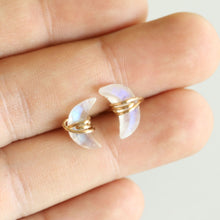 Load image into Gallery viewer, Rainbow Moonstone Crescent Studs