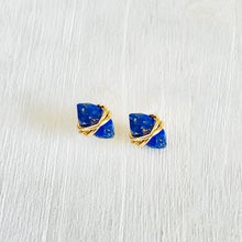 Load image into Gallery viewer, Lapis Lazuli Studs Earrings • Genuine Lapis Lazuli Post Earrings • Gold Lapis Earrings • Best Friend Gift • Minimalist Jewelry