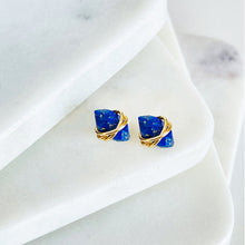 Load image into Gallery viewer, Lapis Lazuli Studs Earrings • Genuine Lapis Lazuli Post Earrings • Gold Lapis Earrings • Best Friend Gift • Minimalist Jewelry
