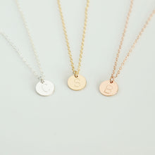 Load image into Gallery viewer, Tiny Personalized Gold Disc Necklace for Women Dainty Silver Initial Necklace Monogram Engraved Necklace Rose Gold Disc Necklace Moms Gift
